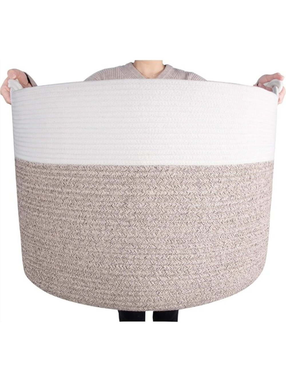 Extra Large Woven Cotton Rope Storage Basket with Handles for Home & Laundry